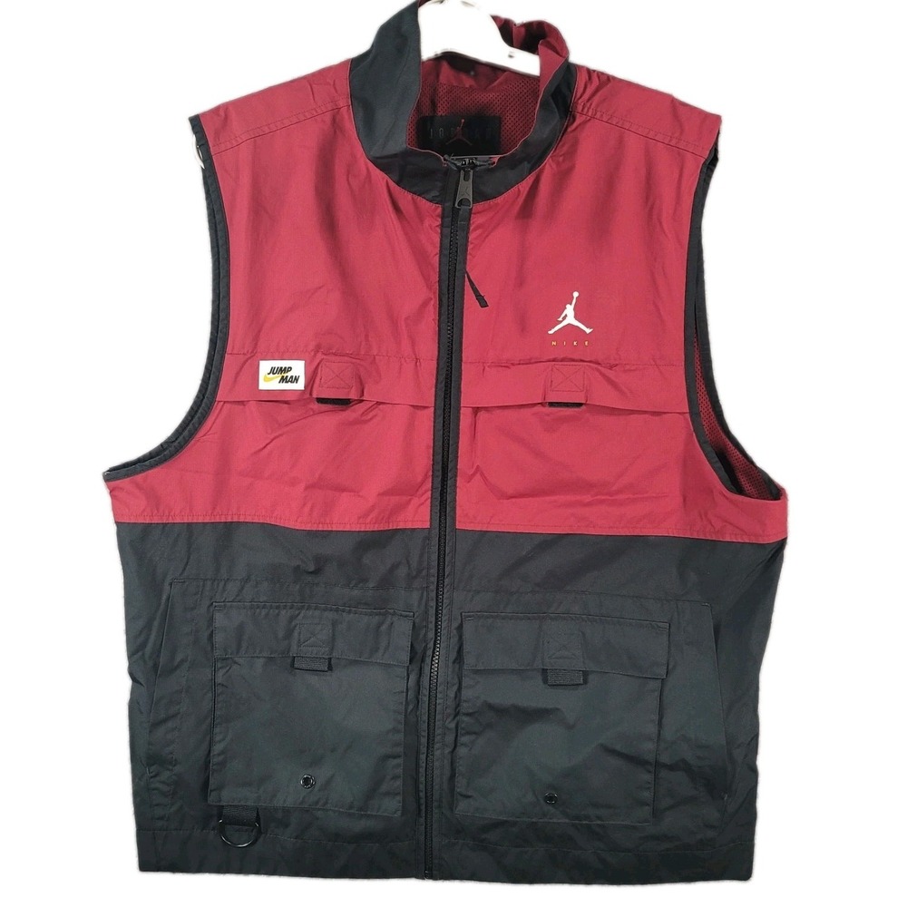 Nike Air Jordan Jumpan Gilet Vest Mens Medium Burgundy Black Full Zip Pockets
